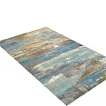 Modern Abstract Square Rug With Blue Beige Gold Textured Artistic Design For Living Room