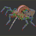 Golden Mechanical Spider With Multiple Legs And Intricate Metal Structure 3d model