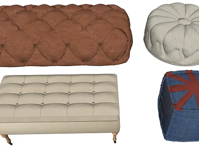 Various Ottoman Designs Including Tufted Leather Round and Flag Pattern Styles 3d model