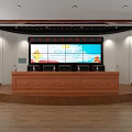 Modern Conference Room Interior With Large Video Wall And Leather Wooden Arm Chairs