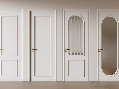 White Hinged Doors with Various Panel Designs Glass Inserts and Gold Handles for Interior 3d model