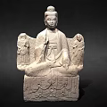 Ancient Buddha Stone Carving Sculpture With Seated Posture And Attendant Figures 3d model