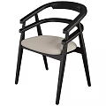 Modern Black Frame Dining Chair With Armrests And Light Upholstered Seat