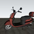 Red Scooter With Black Seat Rear Boxes On Open Paved Ground Under Blue Sky With White Clouds