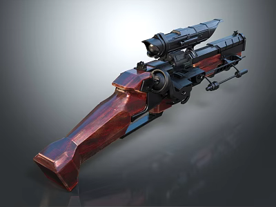 Tactical Weapon Design Featuring Wooden Grip Metal Structure And Scope Attachment 3d model