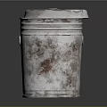 Old Rusty Metal Trash Can With Lid And Worn Surface Texture