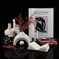 Decorative Ornament Set With Vase Dried Pampas Grass Sculpture Books Candle And Matisse Print