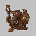 Traditional Chinese Carved Gourd Sculpture With Fu Character And Floral Bronze Craft