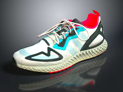 White Blue Black Red Sneakers With Geometric Patterns Textured Sole And Red Lining 3d model