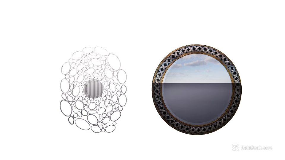 Decorative Mirrors With Circular Ring Design And Ornate Border Reflecting Sky 3d model 