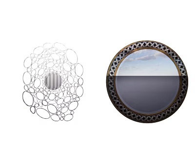 Decorative Mirrors With Circular Ring Design And Ornate Border Reflecting Sky 3d model