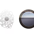 Decorative Mirrors With Circular Ring Design And Ornate Border Reflecting Sky