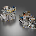 Dilapidated Multi Story Building Models With Worn Out Walls Broken Roofs And Pipes
