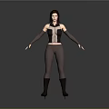 3D Female Character Model With Blue Accent Vest Black Arm Sleeves And Brown Pants