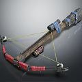Wooden Crossbow With Blue Straps Red Padding Scope And Yellow String 3d model