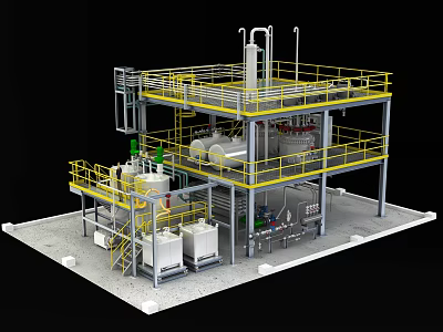 Industrial Processing Equipment With Multi Level Metal Platform And Safety Railings 3d model