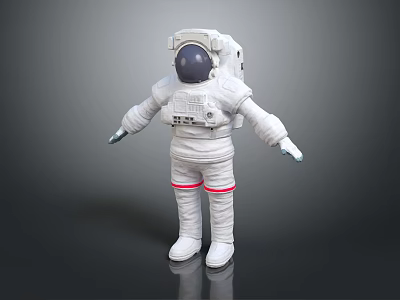 Man In White Spacesuit With Black Helmet And Red Stripes On Legs Standing 3d model