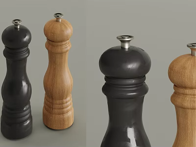 Elegant Black And Wooden Pepper Mills Stylish Kitchen Appliances For Modern Home Kitchens 3d model