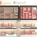 Stylish Jewelry Accessories Display in Pink Showcase with Layered Shelves and Organized Arrangement