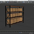 Industrial Display Shelves with Multiple Tiers Holding Stacked Cardboard Boxes for Organized Storage