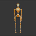 Orange And White Mechanical Humanoid Robot Figure With Detailed Joint Design Standing Pose