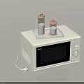 White Kitchen Appliance Microwave Oven With Containers On Top And Knob Controls