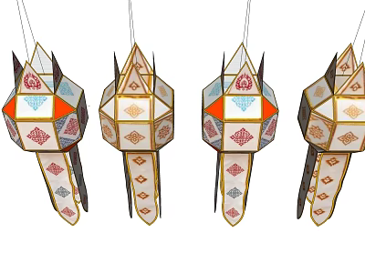 Traditional Decorative Chandeliers With Geometric Patterns And Vibrant Colors Set Of Four 3d model