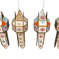 Traditional Decorative Chandeliers With Geometric Patterns And Vibrant Colors Set Of Four
