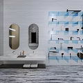 Elegant Modern Bathroom Interior With Marble Frame Bathtub Vanity And Chandelier