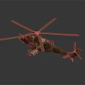 Detailed Military Camouflage Helicopter With Rotors Weapons And Reflective Surface On Dark Background