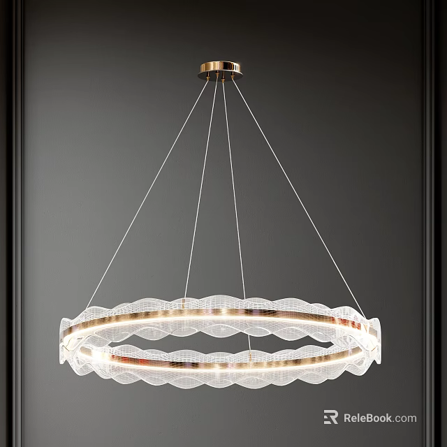 Modern Circular Chandelier With Transparent Crystal Rings And Golden Ceiling Mounting Design 3d model 