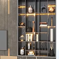 Modern TV Wall Design With Marble Texture Side Shelves Built in Lighting And Decorative Items