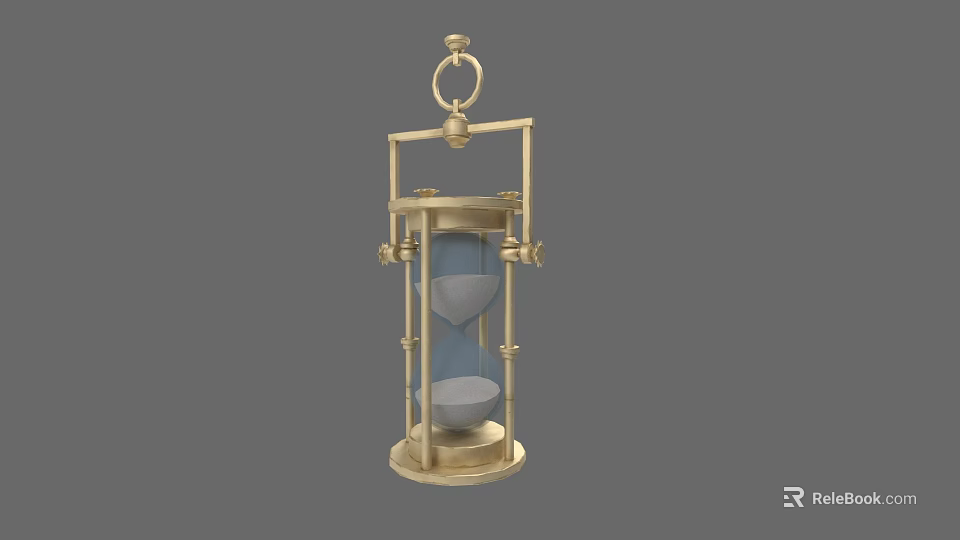 Classic Golden Hourglass With Intricate Metal Frame Hanging Ring And Stable Base 3d model 