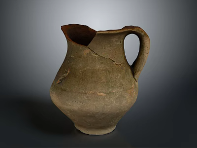 Sculptural Carving Of Ancient Handcrafted Clay Jug With Cracked Handle And Details 3d model