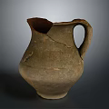 Sculptural Carving Of Ancient Handcrafted Clay Jug With Cracked Handle And Details