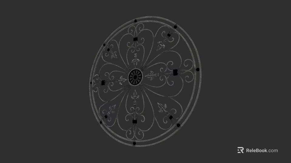 Ornate Circular Ceiling Light Plate With Metallic Floral Patterns And Central Design 3d model 