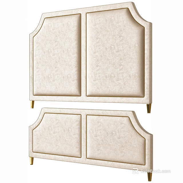 Modern Beige Upholstered Headboards With Golden Frames And Gold Legs 3d model 