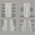 Elegant Gray Beige Striped Curtains With Draped Tied Design For Home Interior 3d model