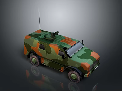 Camouflage Military Vehicle With Roof Antenna Turret And Tactical Design 3d model