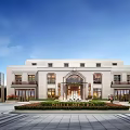 Modern Elegant Sales Office Building With Stone Facade Grand Entrance And Landscaped Square