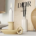 Elegant Decorative Ornament Set With Clay Vases Round Mirror Table Lamp And Brand Books
