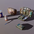 Essential Medical Equipment Including First Aid Kit Medical Bag Medicine Bottle And Syringe