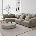 Light Gray L Shaped Sofa And Round Terrazzo Coffee Table Set With Decorative Pillows 3d model