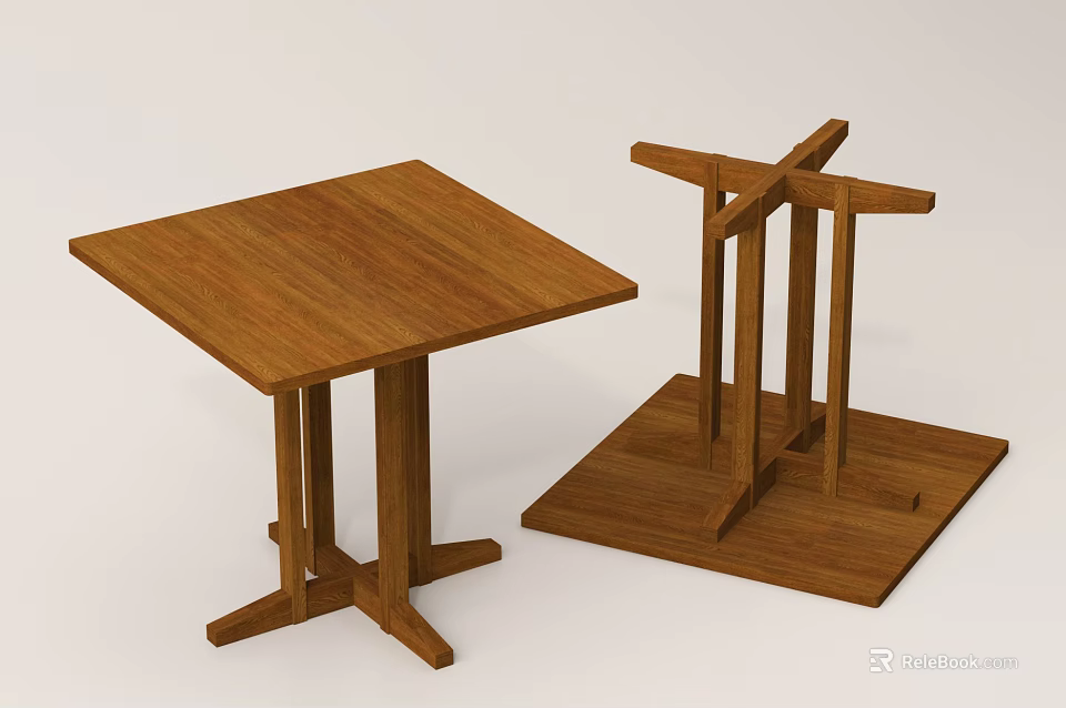 Wooden Dining Table With Square Tabletop And Crossed Leg Structure In Modern Design 3d model