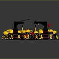 Lego F1 Car Pit Stop Scene With Yellow Crew Members Working