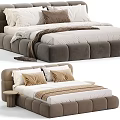 Elegant Upholstered Double Bed With Modern Headboard Soft Pillows And Warm Blanket