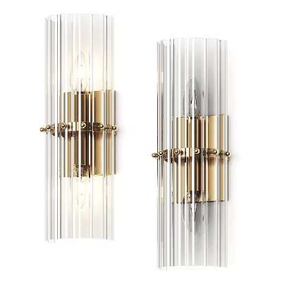 Modern Wall Lamp with Transparent Striped Glass and Gold Metal Frame 3d model