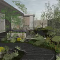Modern Garden Landscape Design With Curved Gravel Path Green Plants Shrubs And Flowers