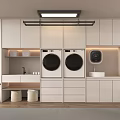 Modern Laundry Room With Double Washing Machines Cabinets Sink And Storage