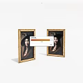 Two Framed Classic Style Portrait Paintings With Golden Frames And Hat Wearing Figures